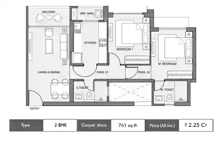 2 BHK-761 SqFt