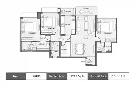 3 BHK-1218 SqFt